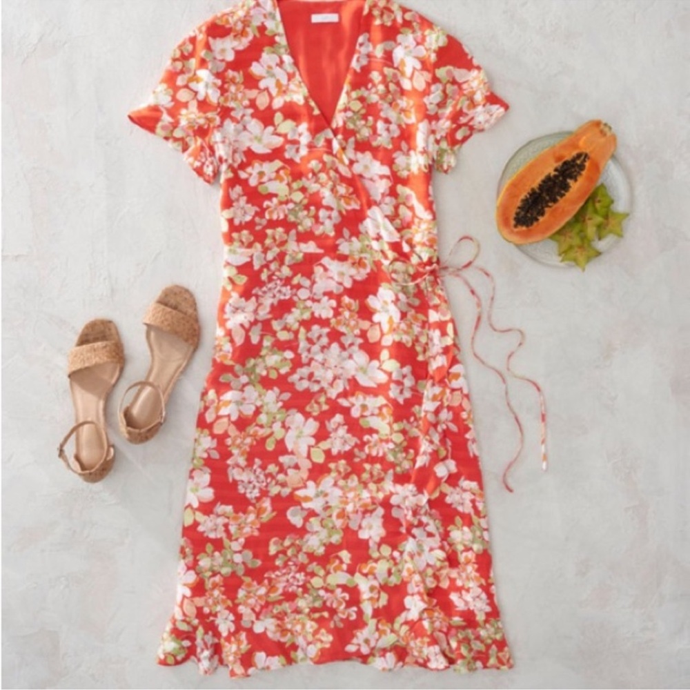 J. Jill Coral Floral Wrap Dress